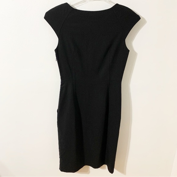 Theory Midi Length Cap Sleeved Wool Blend Little Black Dress Rounded Neckline - Picture 3 of 7